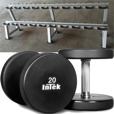 InTek Strength Armor Series Solid Urethane Dumbbell Set - 5 to 50LB & Rack