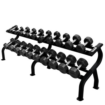 Troy Rubber Encased 12 Sided Dumbbell Set - 5 to 100LB with 2 DR10 Rack Troy Rubber Encased 12 Sided Dumbbell Set - 5 to 100LB with 2 DR10 Rack