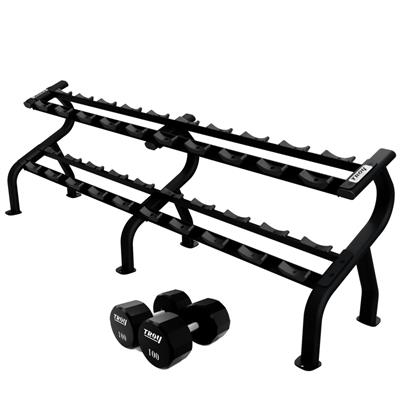 Troy Urethane 12 Sided Dumbbell Set with Rack - 5 to 100LB with 2 DR10 Rack Troy Urethane 12 Sided Dumbbell Set with Rack - 5 to 100LB with 2 DR10 Racks